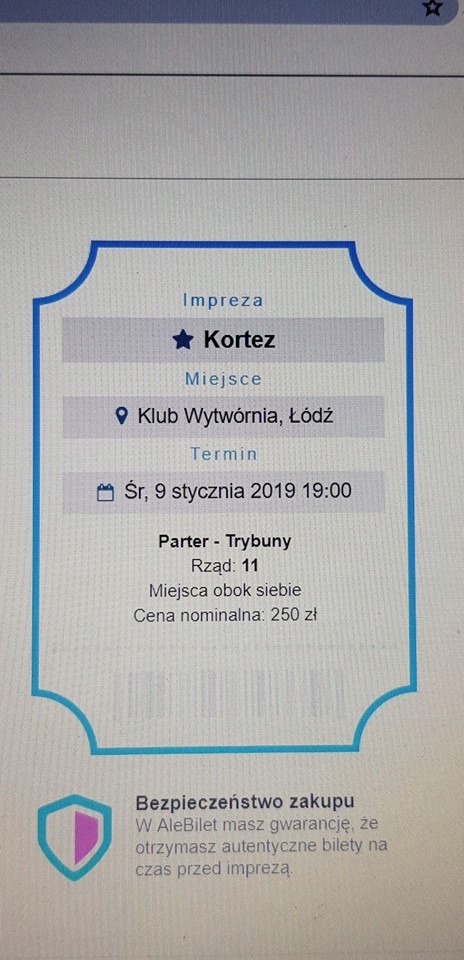Bilet na koncert KORTEZ Łódź 09.01.19 bilety VIP