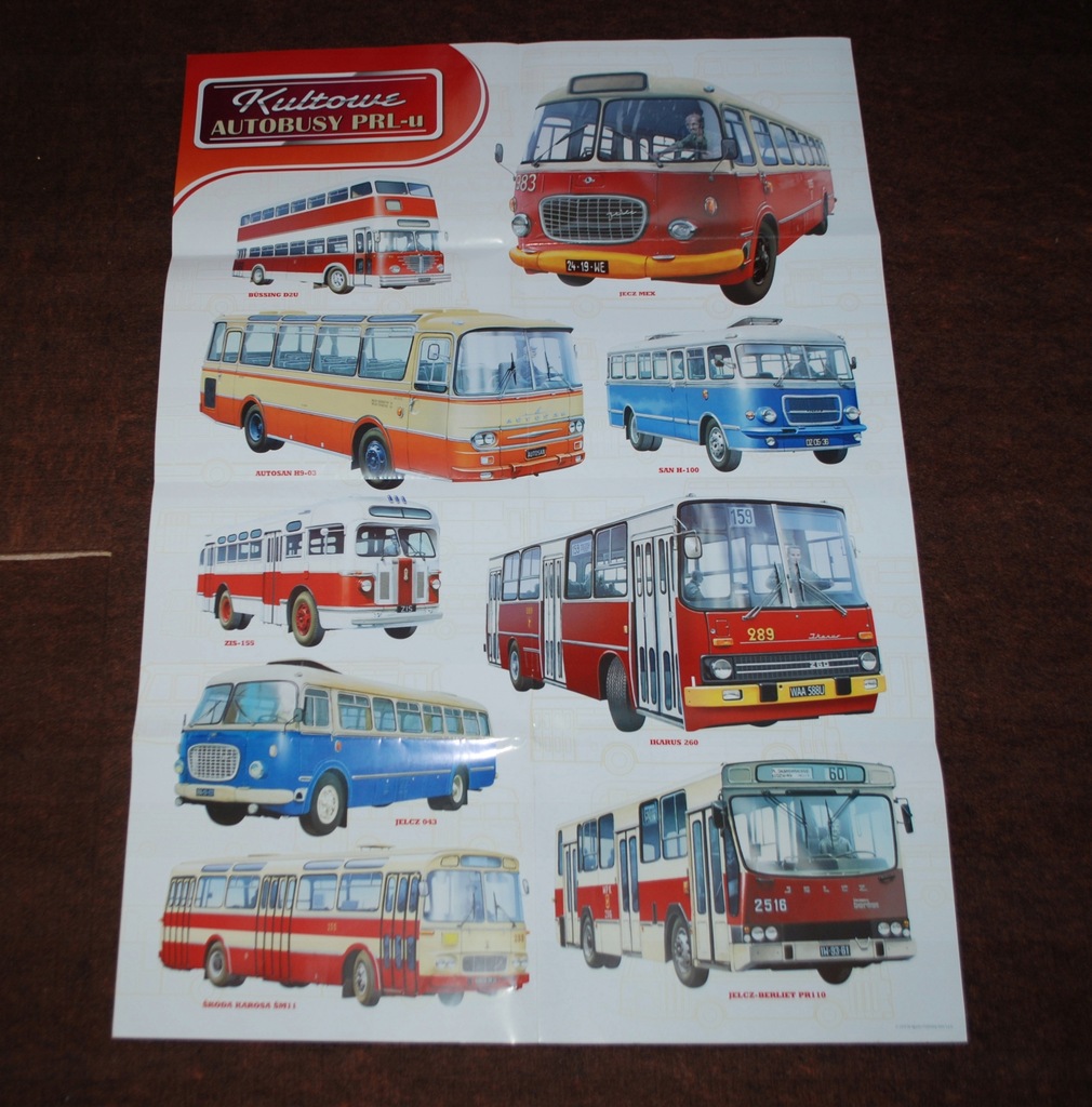Unikatowy plakat Kultowe Autobusy PRL-u - 67x97cm