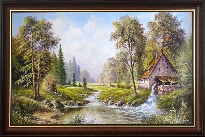 OBRAZ KRAJOBRAZ LETNI PEJZAŻ MŁYN 110x70cm 