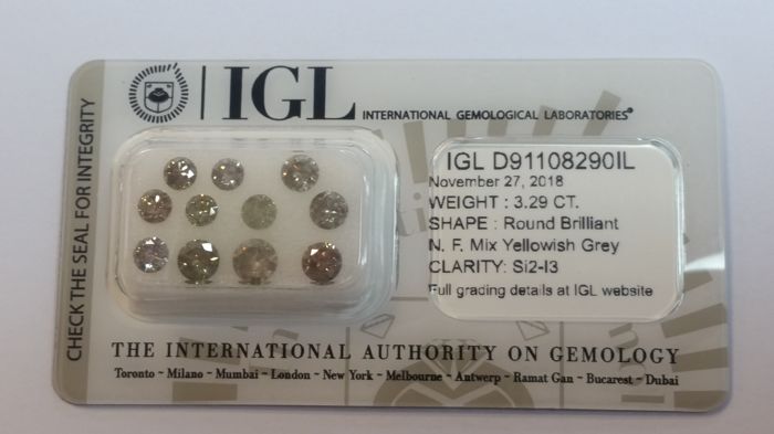 Naturalne diamenty 3.29 ct , certyfikat IGL. 11szt