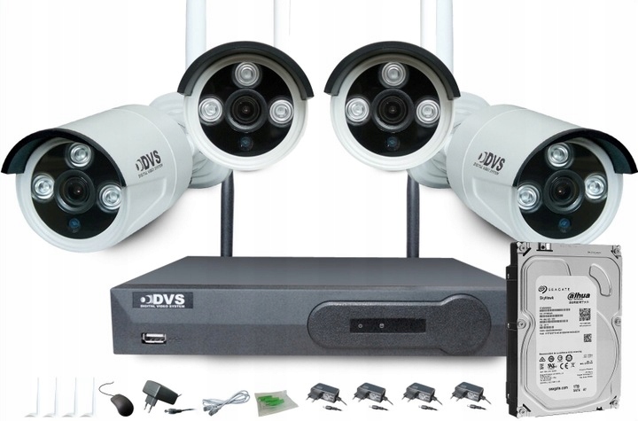 Zestaw monitoringu 4 kamery 2Mpx Full HD WiFi 1TB