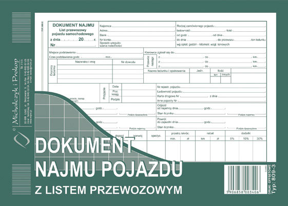 Druk dokument najmu pojazdu z listem przewozowym