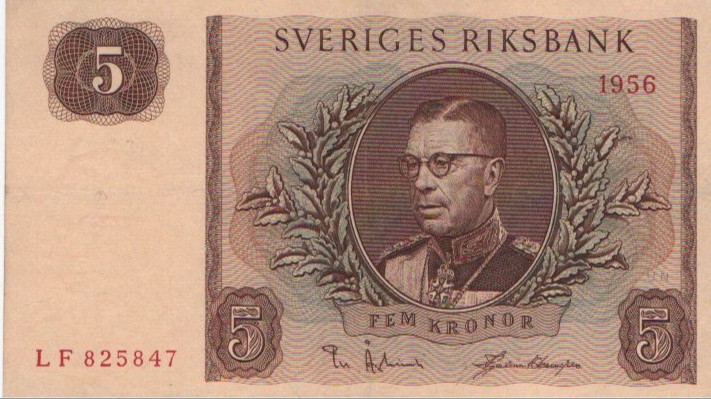 Banknot 5 koron Szwecja 1956