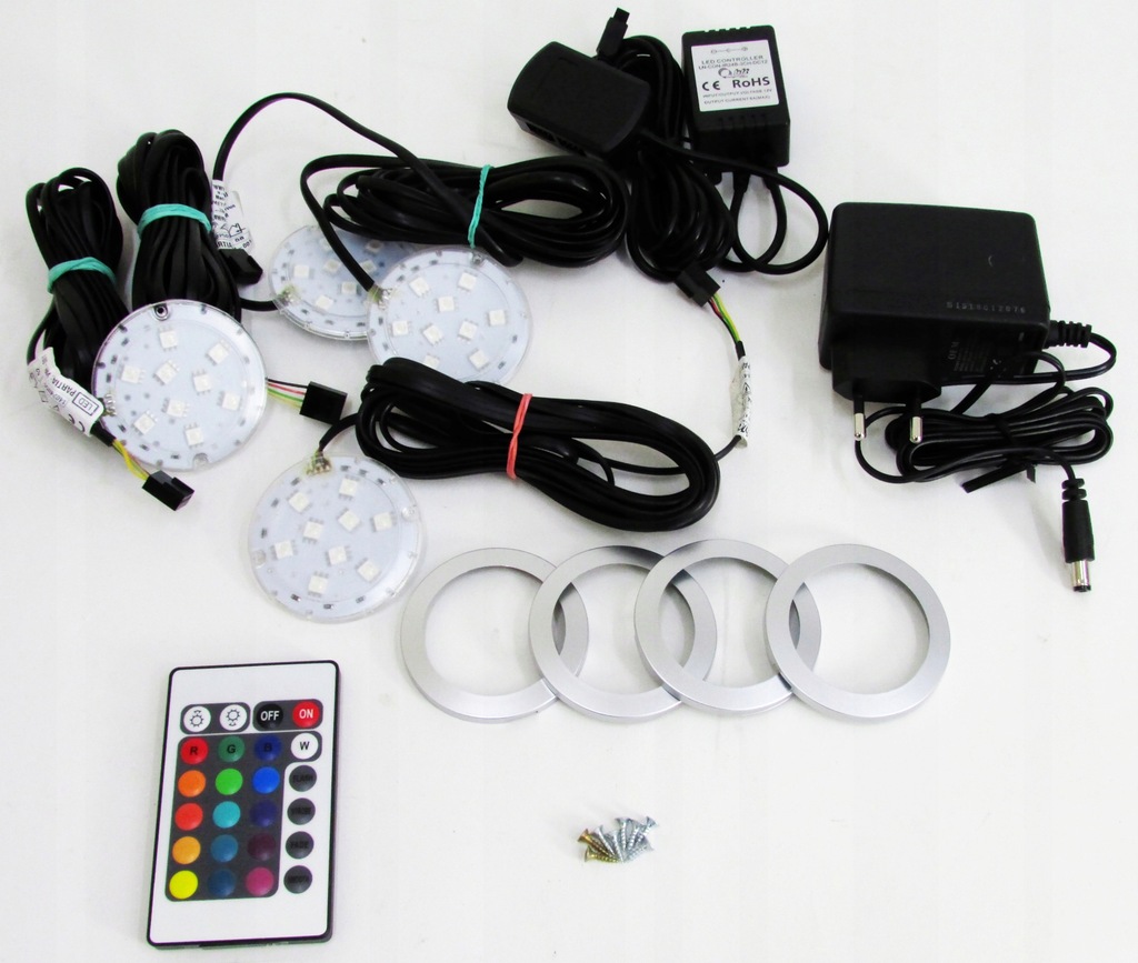 KOLOROWE HALOGENY LED RGB Z PILOTEM 4SZTUKI ŻARÓWK