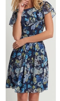 Szyfonowa sukienka w kwiaty romantyczna niebieska