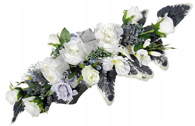 IKEBANA KOMPOZYCJA KWIATOWA GRÓB biało szary 72