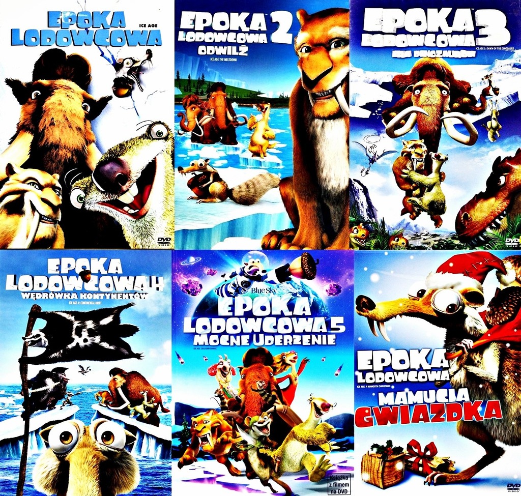 EPOKA LODOWCOWA 1+2+3+4+5+MAMUCIA GWIAZDKA 6 DVD
