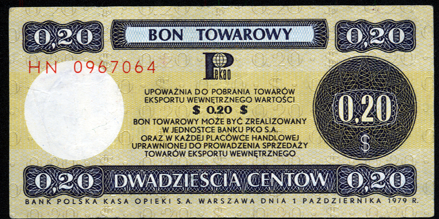 0.20 Centów bon towarowy 1979 r