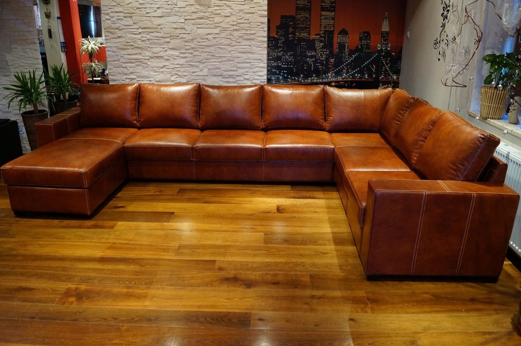Duży Skórzany Narożnik Sofa Kanapa ze Skóry Skóra