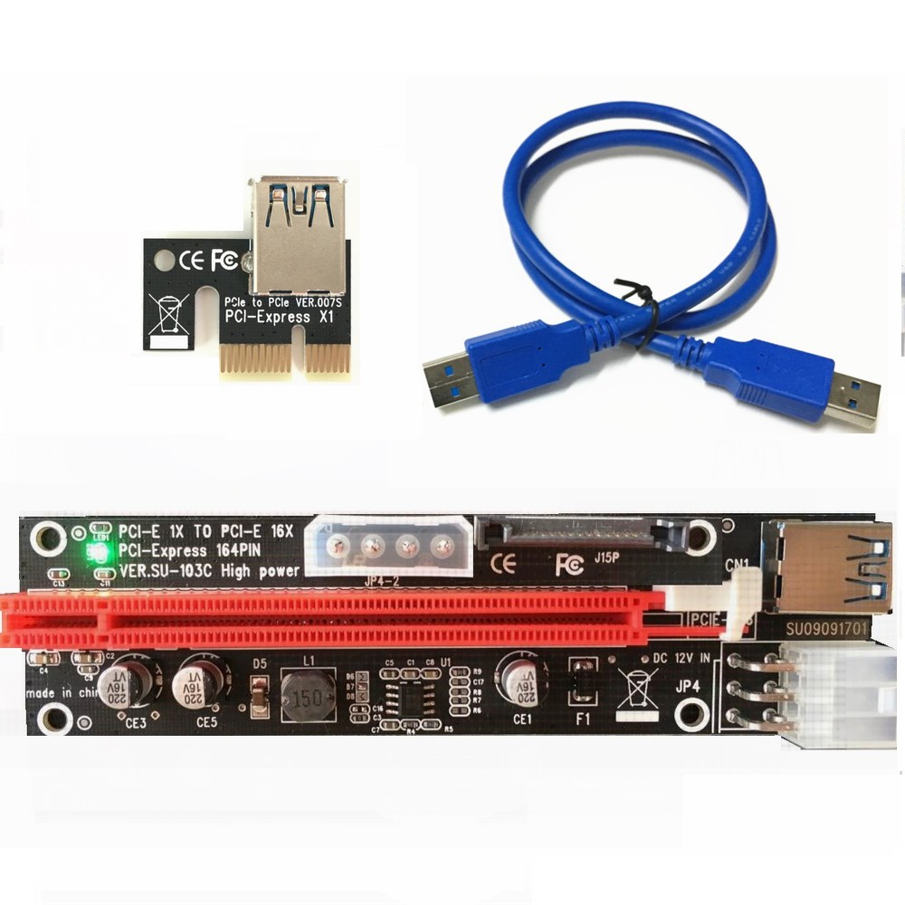 Riser PCI-E 1x-16x 010C USB SATA MOLEX 6PIN LED FV