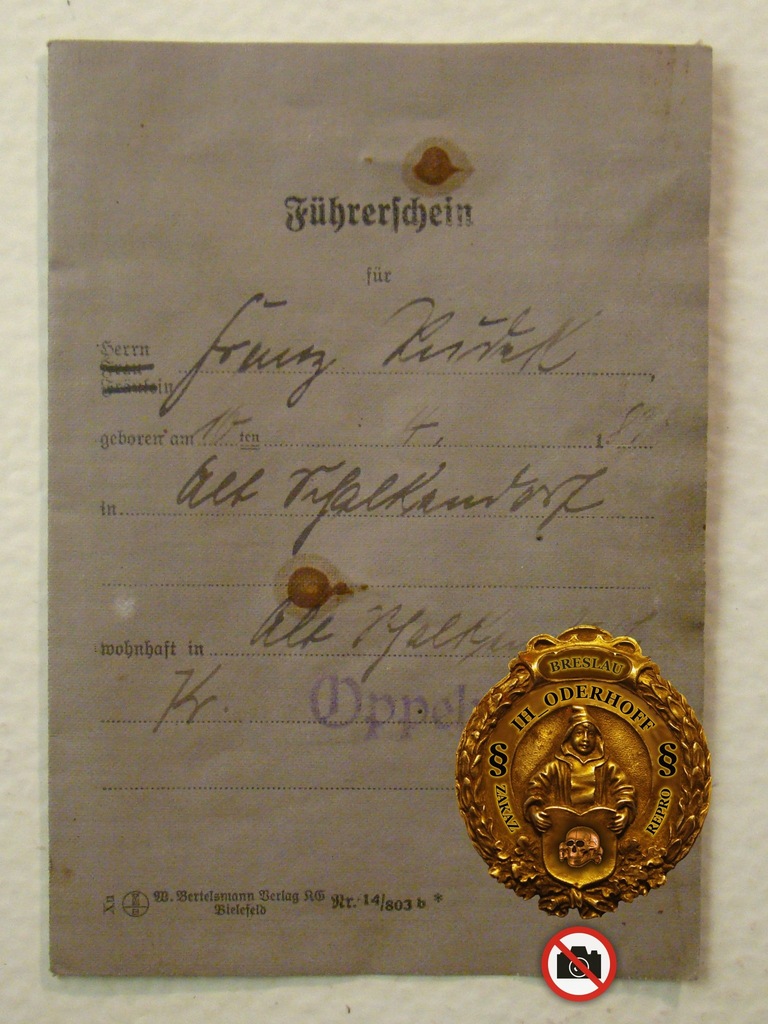 Oppeln 1939 Fuhrerschein+Gapa+Foto B1019