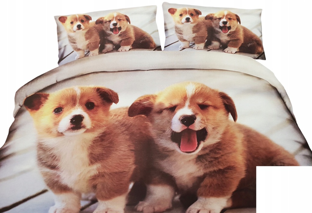 POŚCIEL 3D PSY SZCZENIAKI CORGI PIESKI 160x200