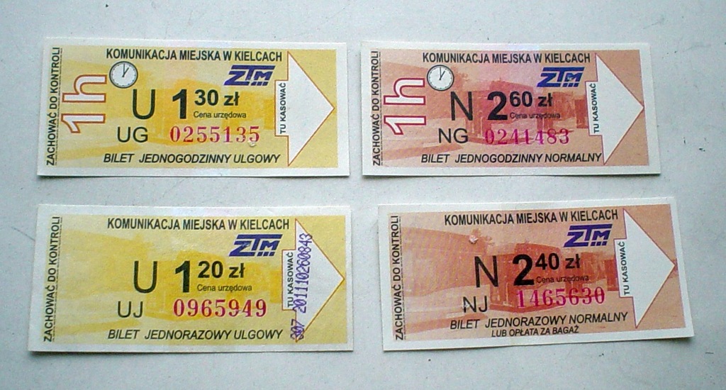 Bilety MPK ZTM Kielce bilet 1,20+1,30+2,40+2,60 zł