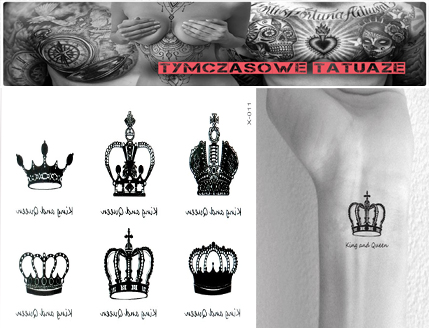 Tatuaż zmywalny królowa król king queen korona