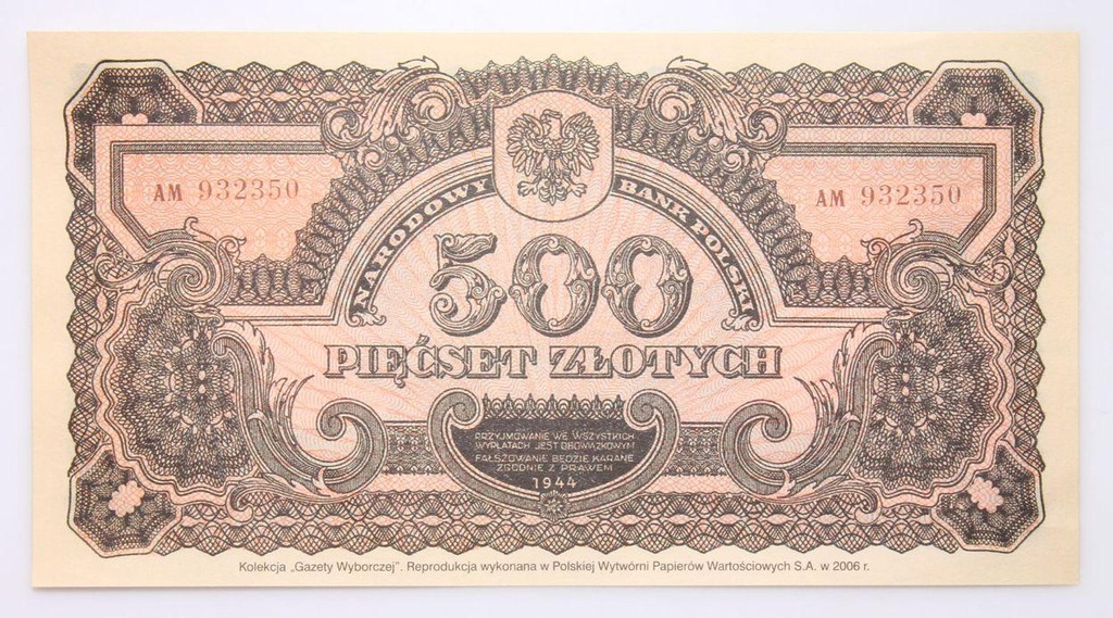 BANKNOT - Replika - Polska - 500 Złotych 1944
