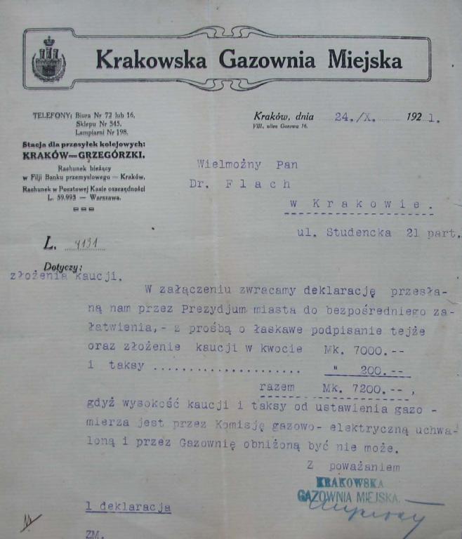 KRAKOWSKA GAZOWNIA MIEJSKA - PISMO W/S GAZOMIERZA