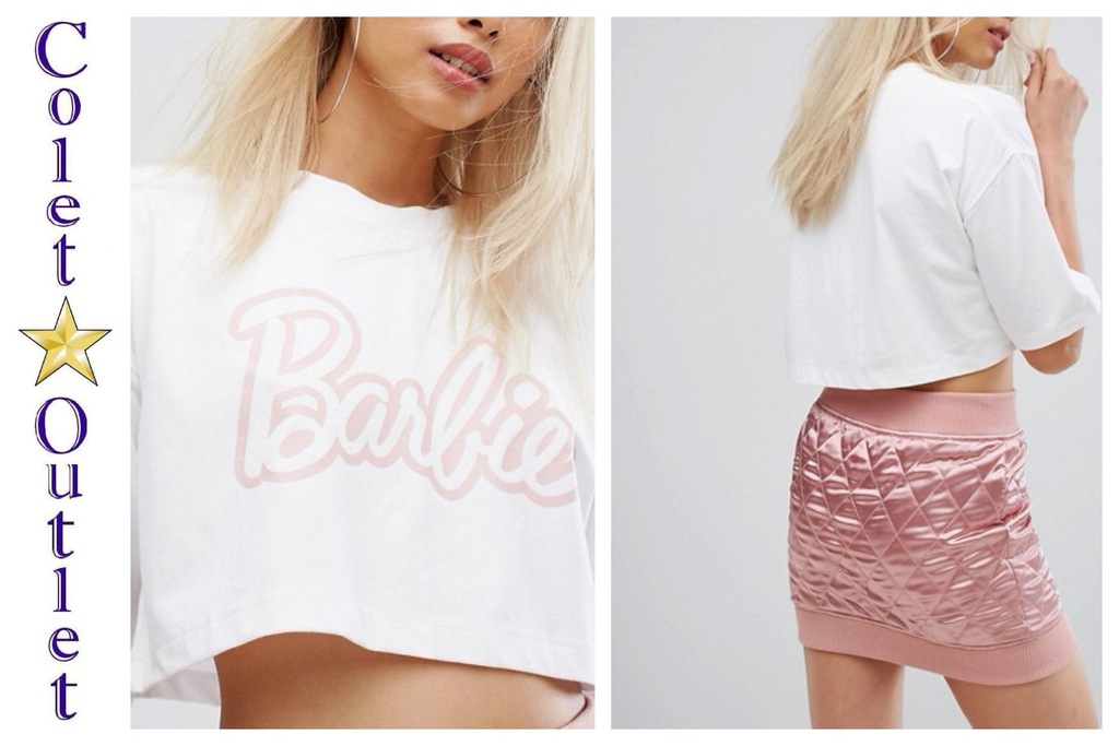 mt33 crop top krótki biały napis barbie 38