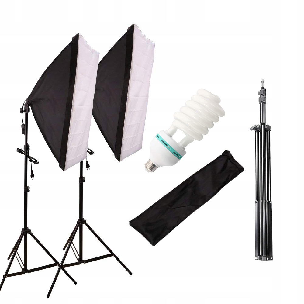 2 LAMPY FOTOGRAFICZNE 400W STATYW SOFTBOX 50X70cm 7650672644