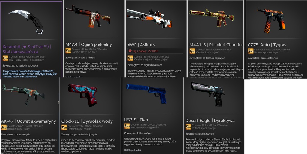 Ekwipunek CS GO Karambit, ak, akwamaryna, klucz!!!