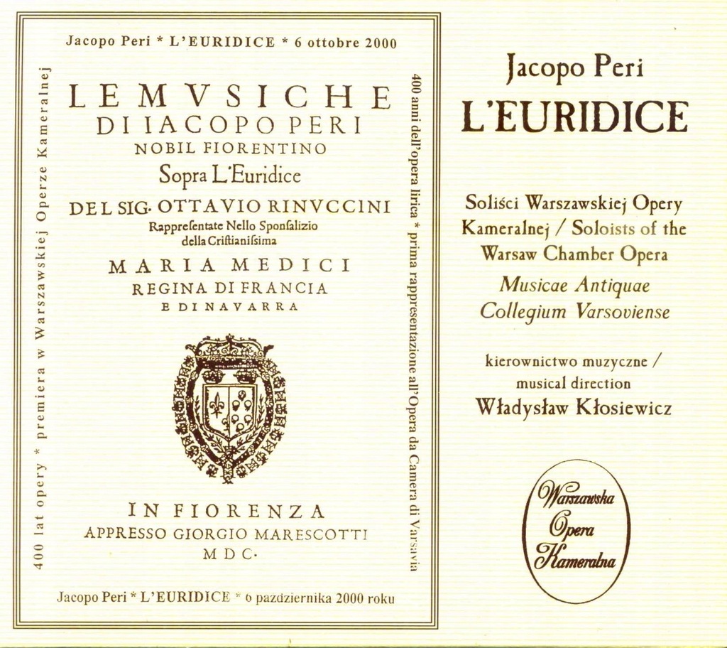 EURIDICE - Jacopo Peri OPERA
