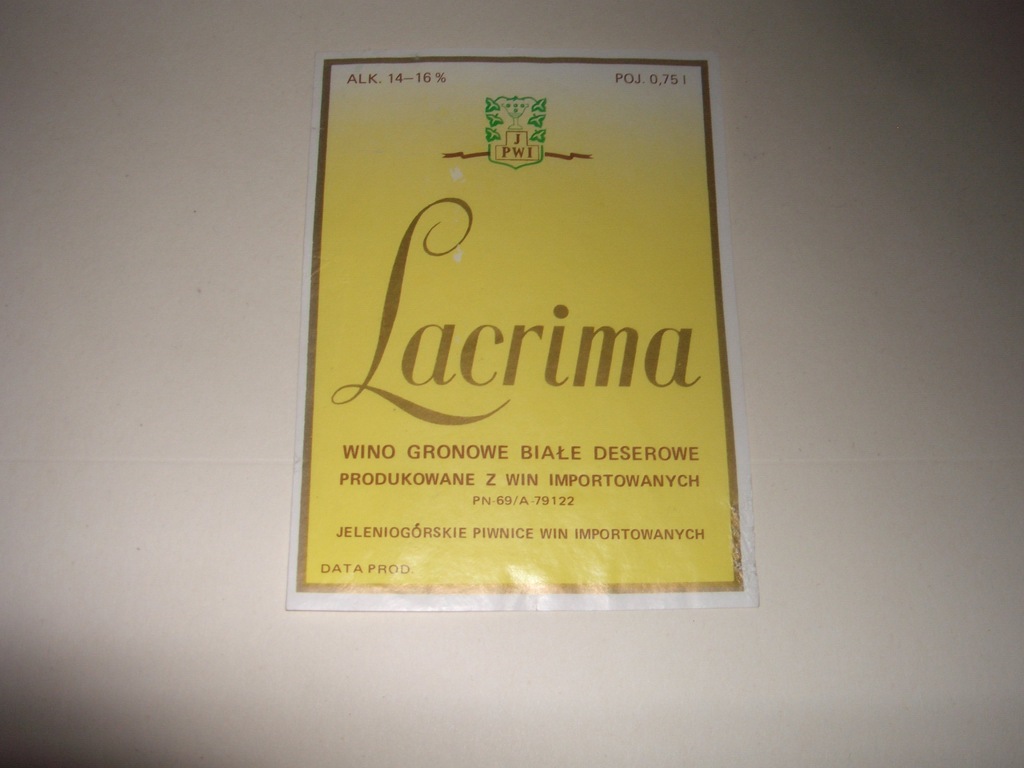 ETYKIETA - WINO GRONOWE LACRIMA JELENIA GÓRA
