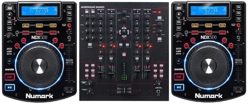 AMERICAN AUDIO 14 MXR 2x NUMARK NDX 500 ZESTAW DJ