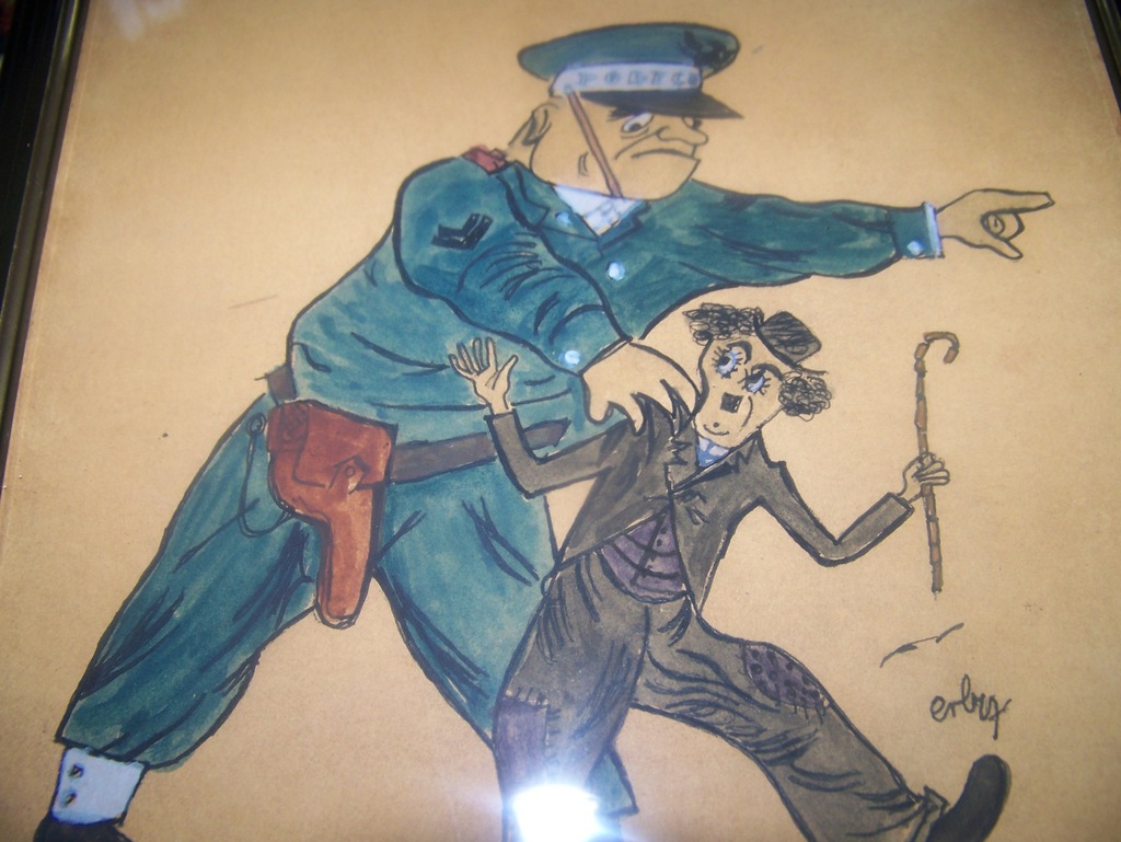 Stary Obrazek Policjant i Chaplin Sygnowany !