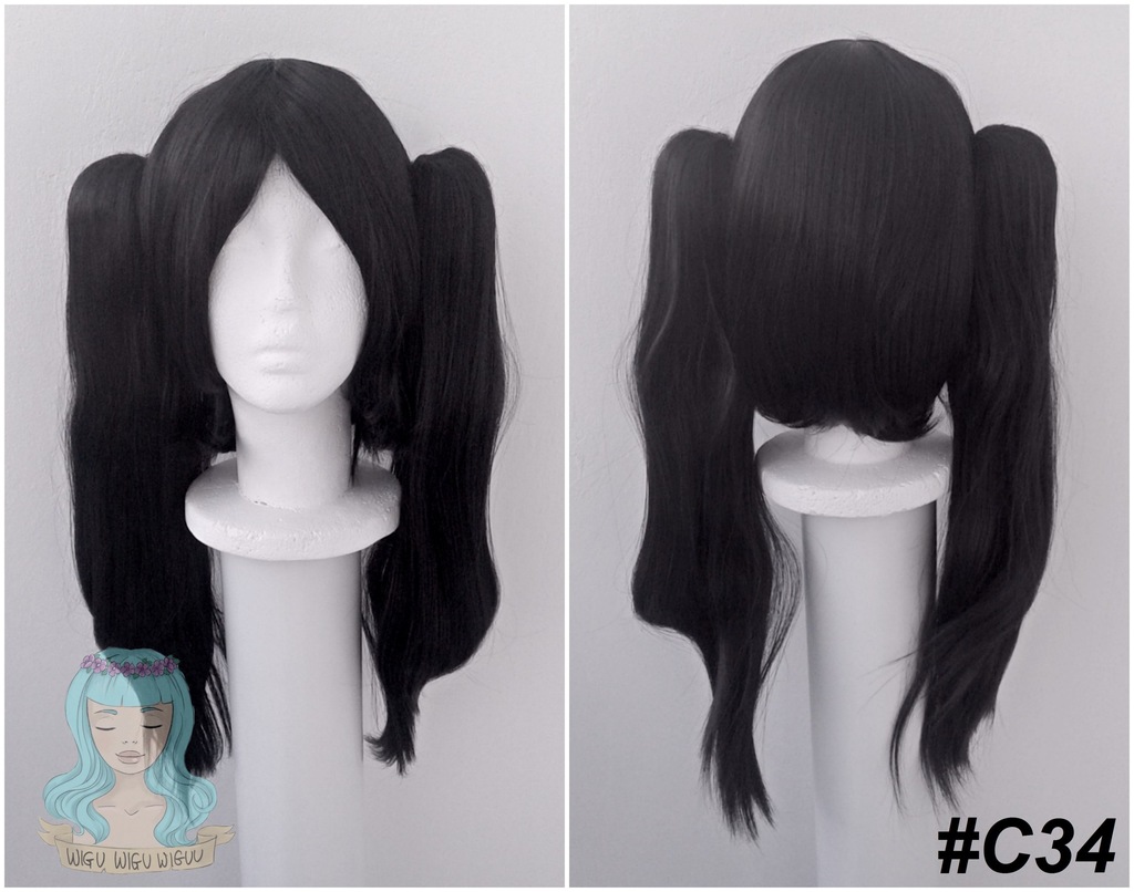 Peruka cosplay czarna z dwoma dwiema kitkami