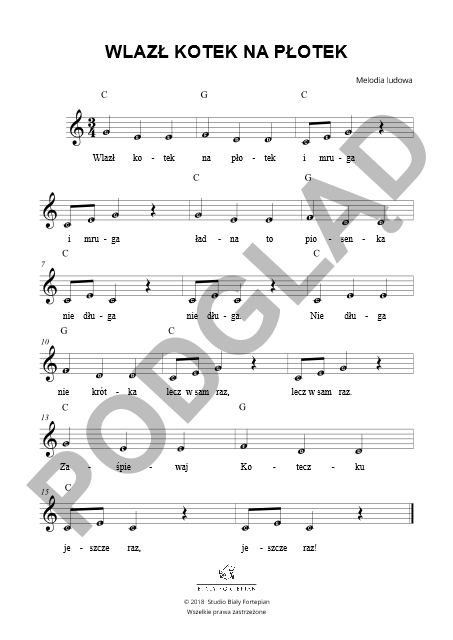 Wlazł kotek na płotek NUTY PDF