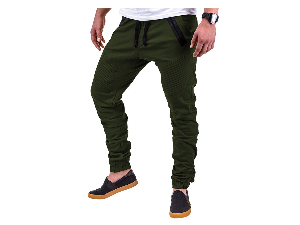 Nowe spodnie męskie joggery OMBRE P389 zielone XL