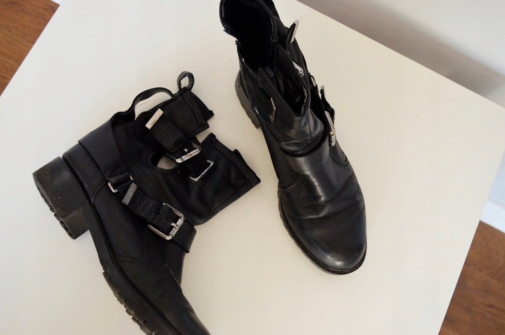 Zara Woman botki biker worker cut out skórzane 39
