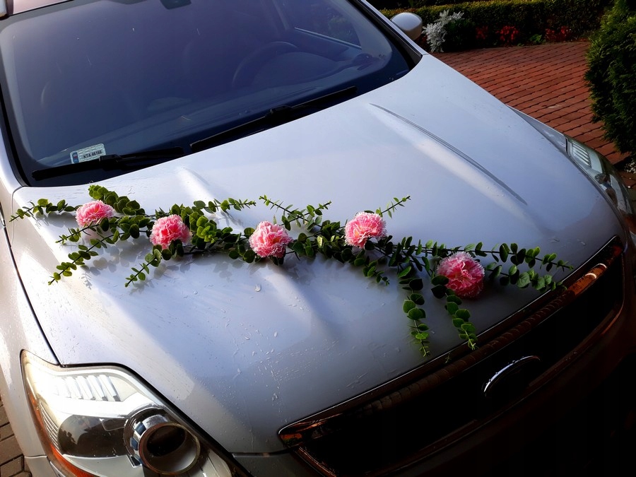 Dekoracja samochodu ozdoby na auto greenery ślub !