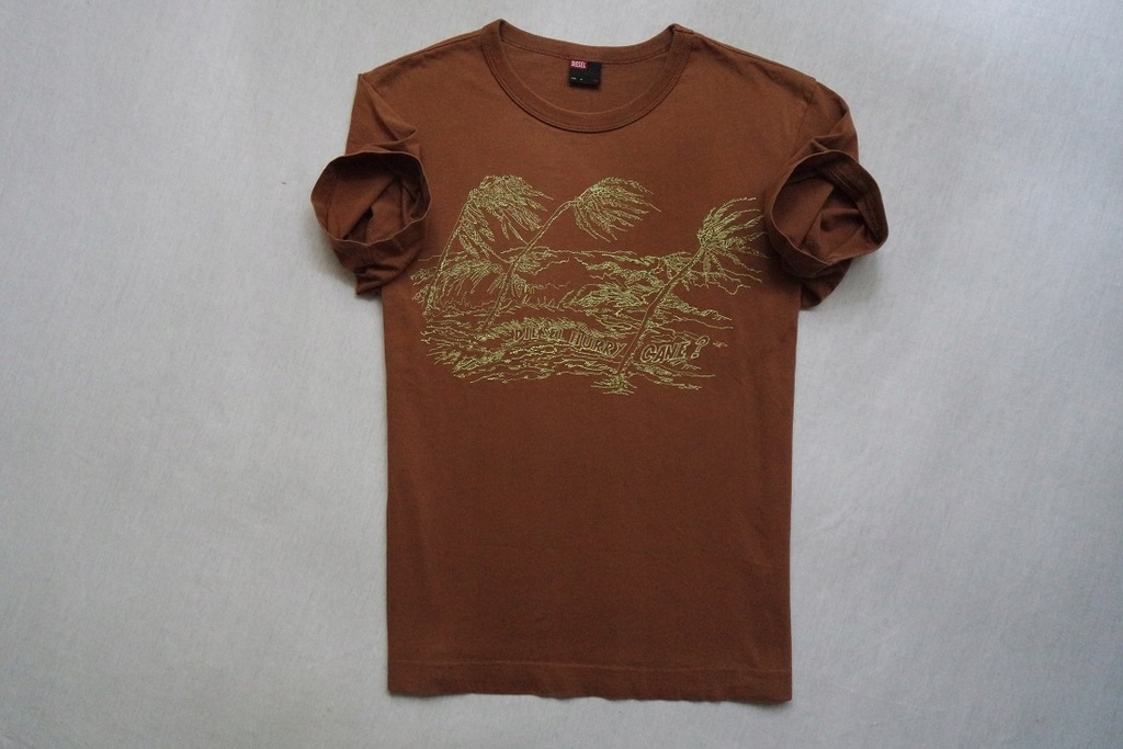 DIESEL koszulka brązowa logowana t-shirt haft____S