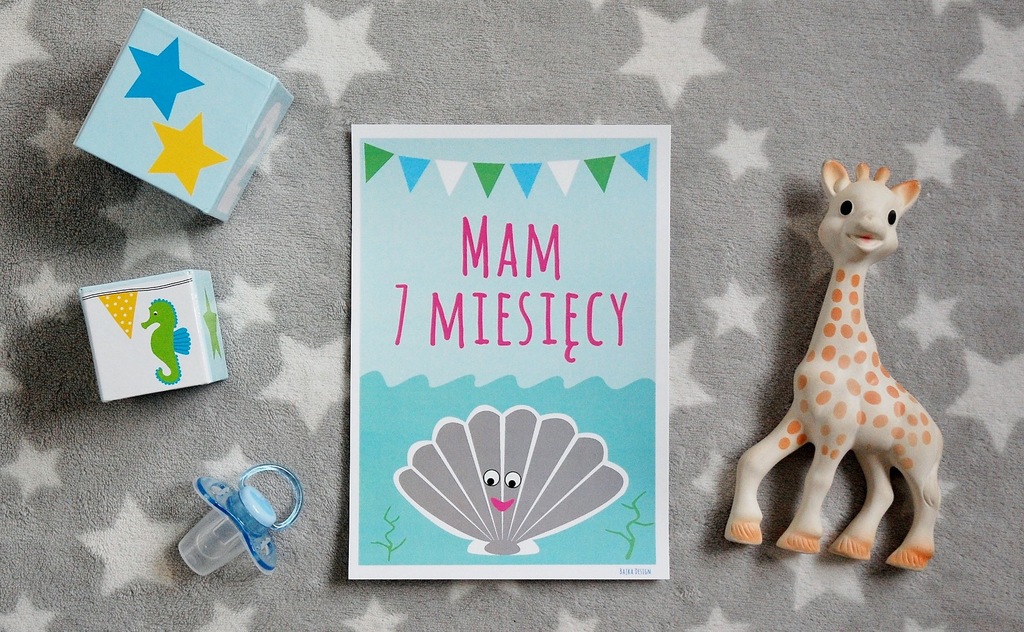 Karty do zdjęć, Mam 7 miesięcy, Pastele, Morski