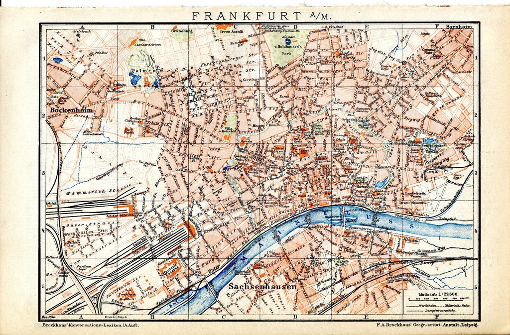 Stara Mapa Plan Miasta Niemcy Frankfurt nad Menem