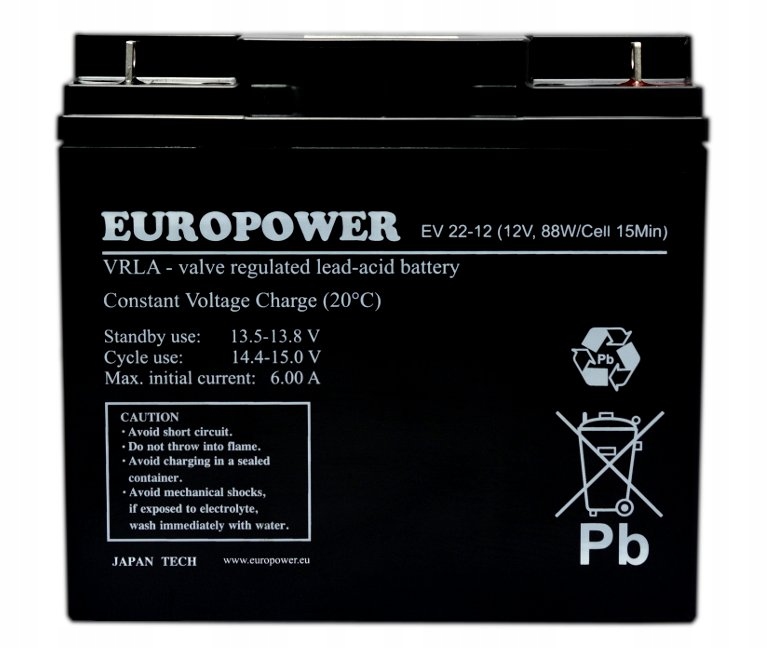 EUROPOWER EV 22-12 12V 20AH 88W AGM ŻEL UPS ŚLĄSK