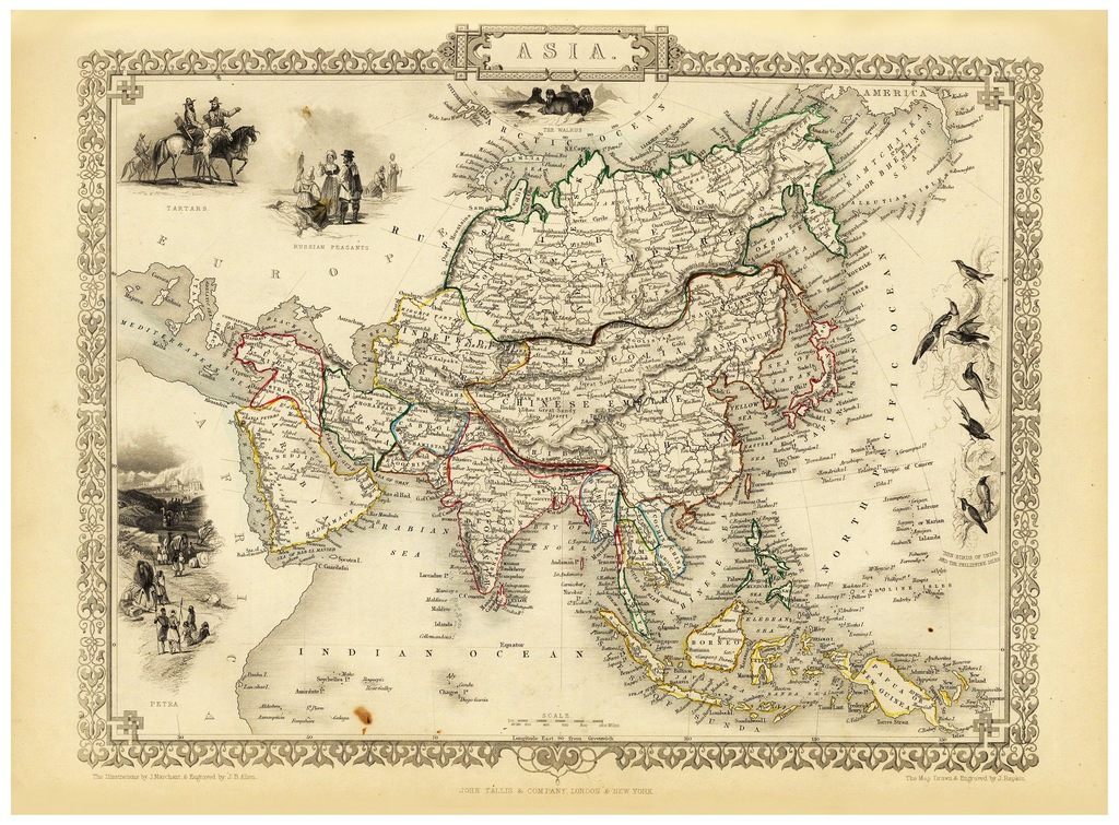 mapa ilustrowana AZJA ca. 1851 r.