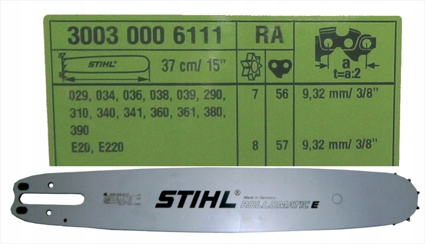 PROWADNICA 37CM 15CALI 3/8CALA 1,6MM STIHL