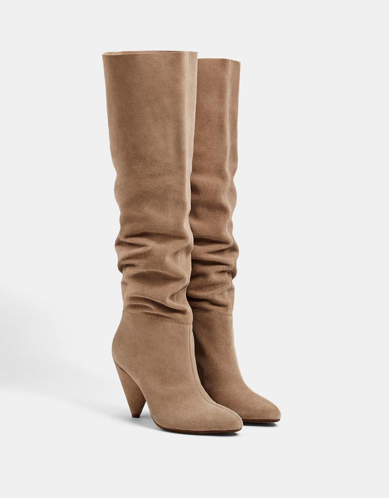 BERSHKA beżowe, skórzane kozaki 39 !