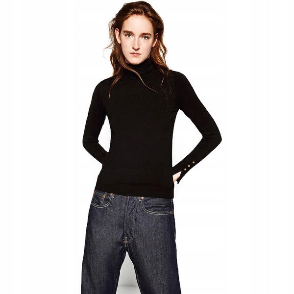ZARA SWETER GOLF CZARNY NAPY ZŁOTE GUZIKI S 36