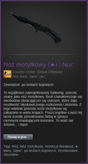 Kosa CS:GO Nóż Motylkowy Noc Butterfly Knife Night