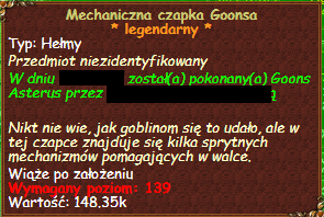 Mechaniczna Czapka Goonsa 139Lv Margonem Classic