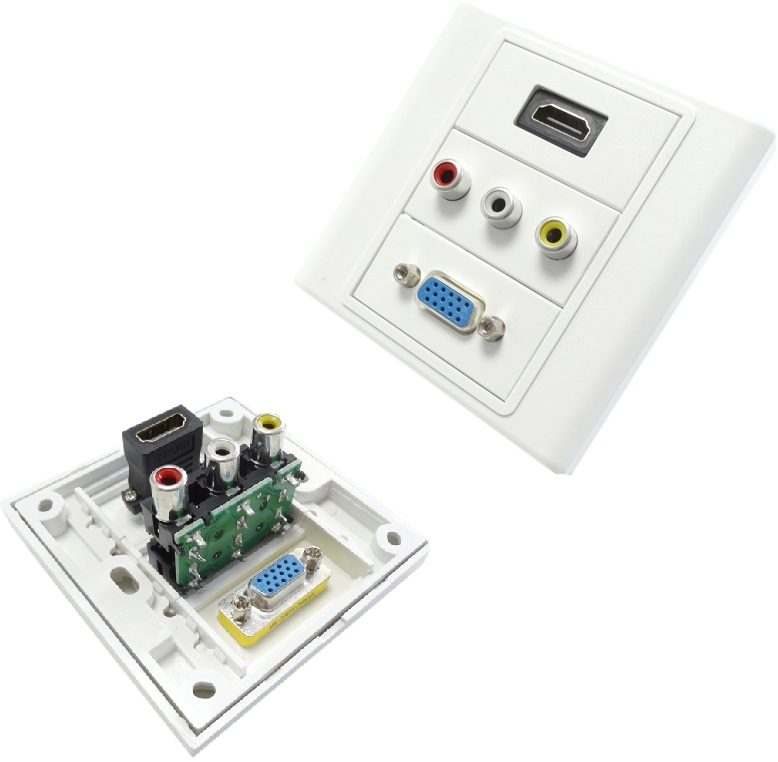 GNIAZDO ŚCIENNE MULTIMEDIA ZŁĄCZE HDMI VGA CHINCH
