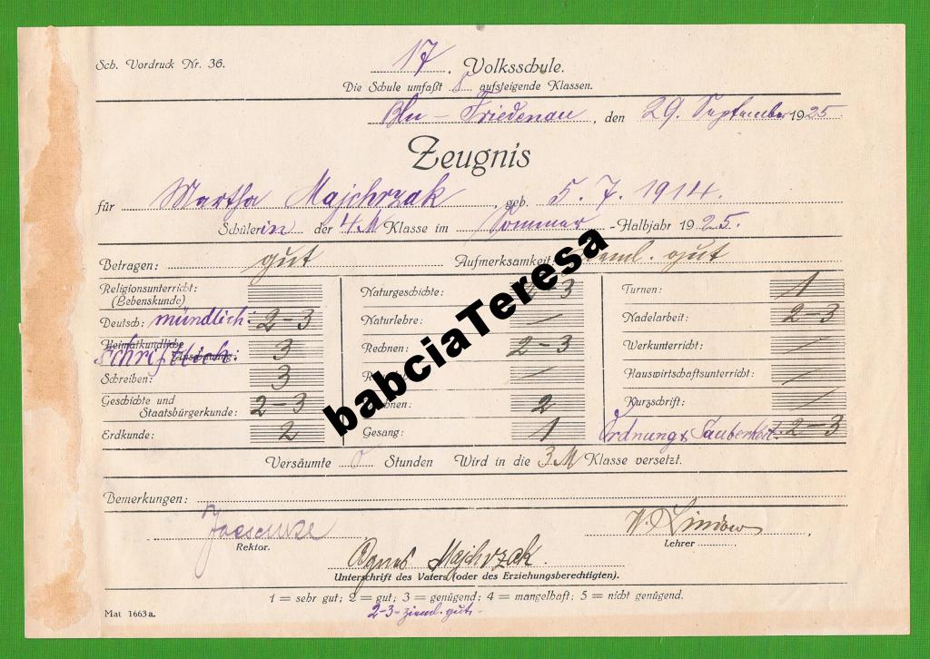 NIEMCY -ŚWIADECTWO SZKOLNE Z BERLINA 1925r