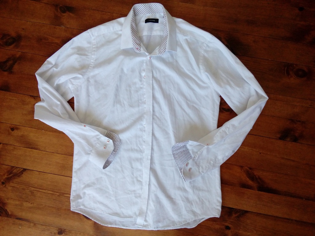 Biała elegancka koszula z kontrastową lamówką M
