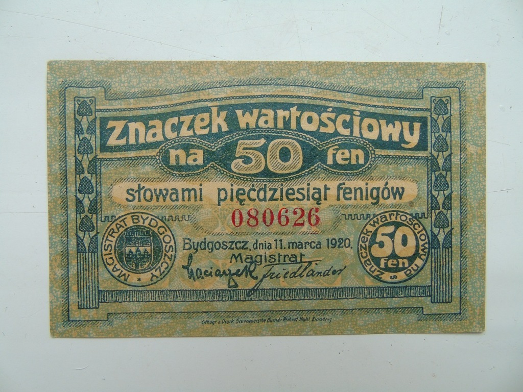 Znaczek wartościowy na 50 fen Bydgoszcz 1920r -nr2