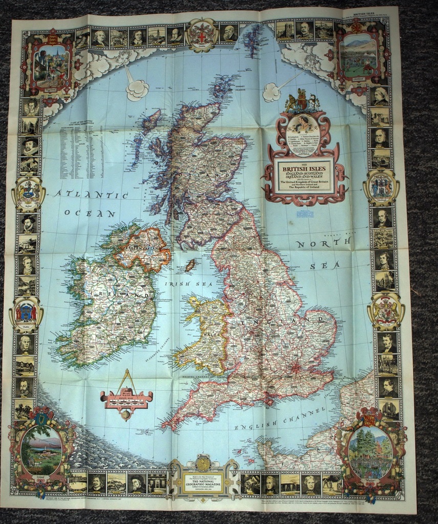 Wyspy Brytyjskie historyczna mapa, wielka, piękna