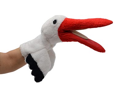 BOCIAN który klekocze - pacynka na rękę - 43cm