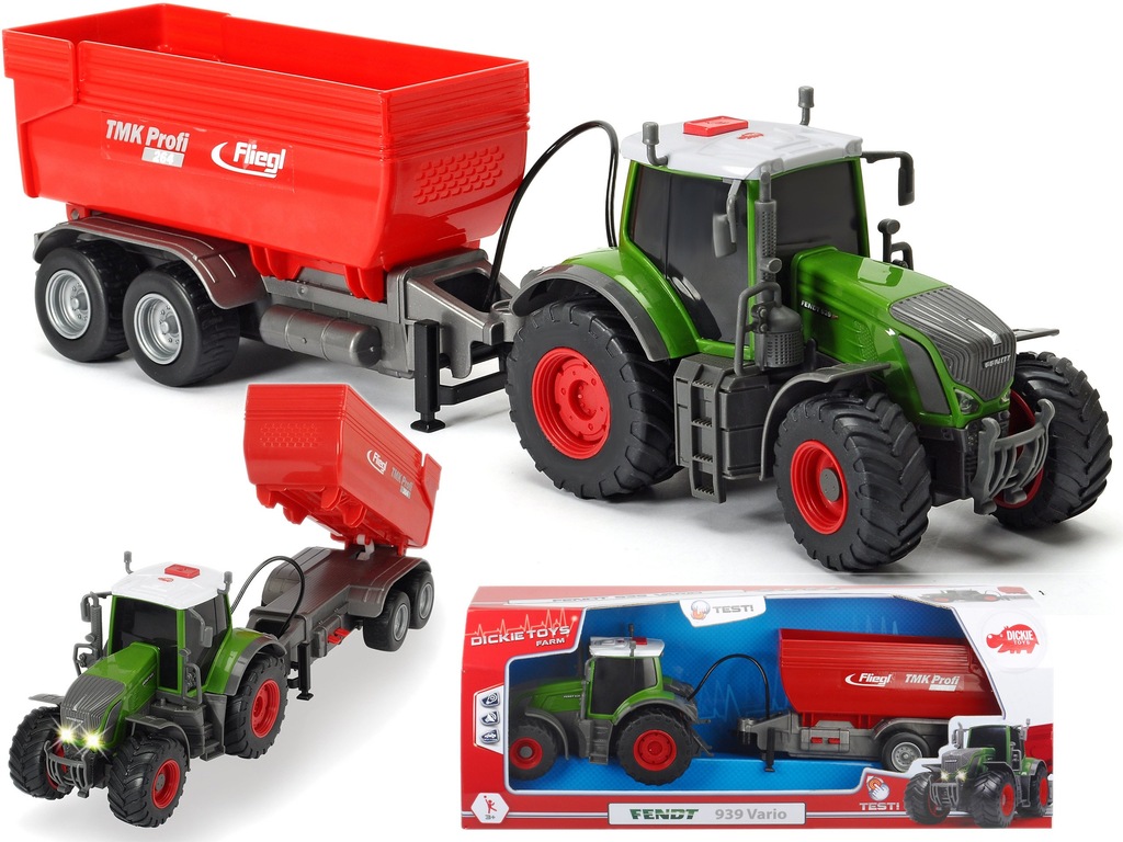 DICKIE Duży TRAKTOR FENDT Z PODNOSZONĄ PRZYCZEPĄ