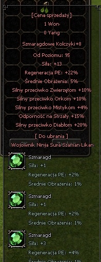 Metin2 Tortuga Szmaragdowe Kolczyki +8 5B 20% Diab